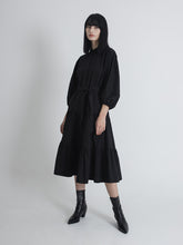 Button-Down Linen Midi Dress with Tiered Skirt and Belted Waist for Effortless Style